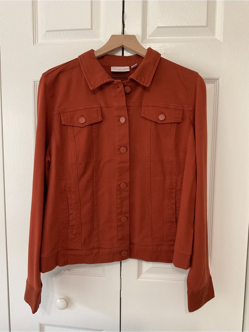 Kim Gravel Twill Mixed Media Rust Button-Front Women's Jacket